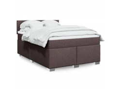 Cama Box Spring Con Colchón Tela Marrón Oscuro 140x190 Cm