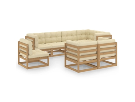 Conjunto 8 Muebles de jardín VIDAXL y cojines madera maciza pino