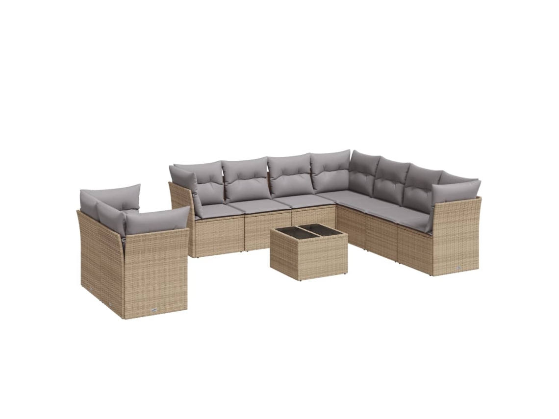 Conjunto 10 de sofás jardín con cojines beige VIDAXL ratán sintético