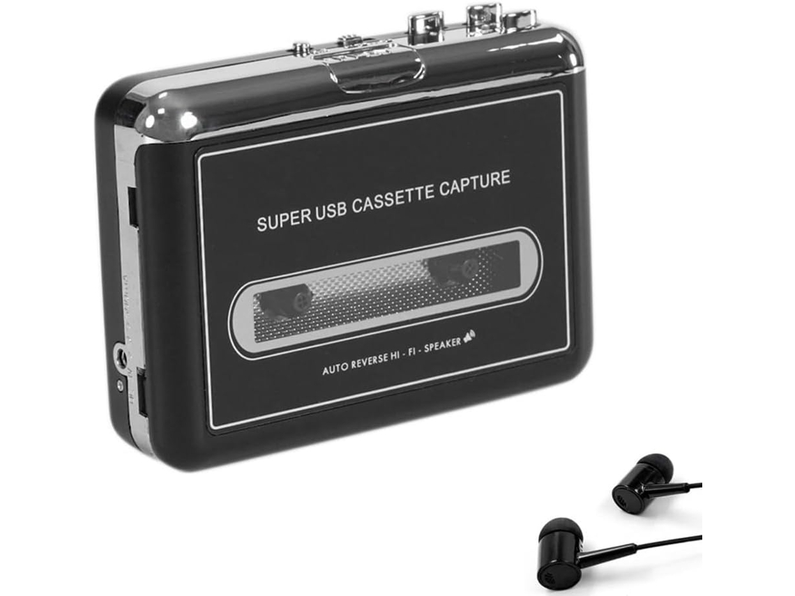 Reproductor De Casetes Usb Estéreo Portátil Negro Con Altavoz Para Grabación De Audio Y Música