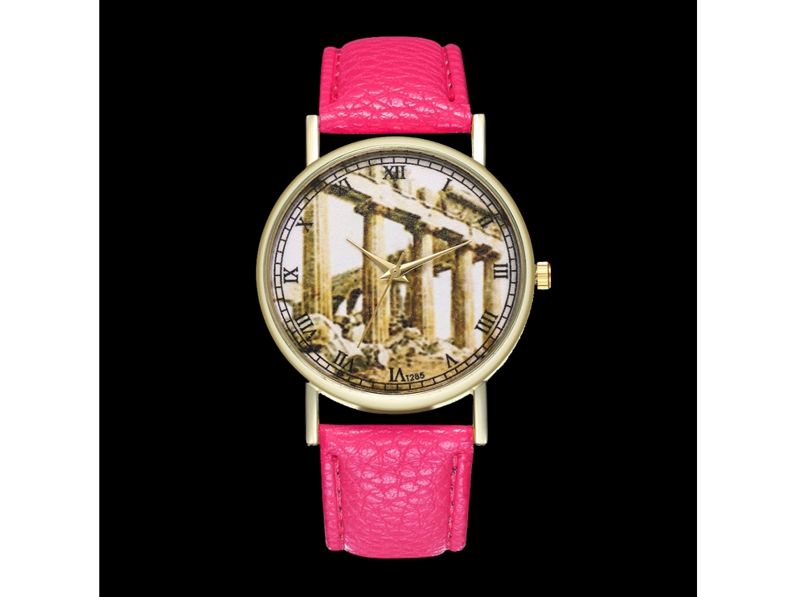 Reloj De Pulsera Analógico De Cuarzo Unisex Con Esfera Redonda, Color Rosa.