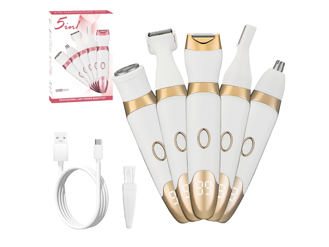 Afeitadora Eléctrica 5 En 1 Para Mujer, Recargable, Resistente Al Agua Ipx7, Apta Para Rostro Y Cuerpo, Compacta, Recargable, Para Uso Diari