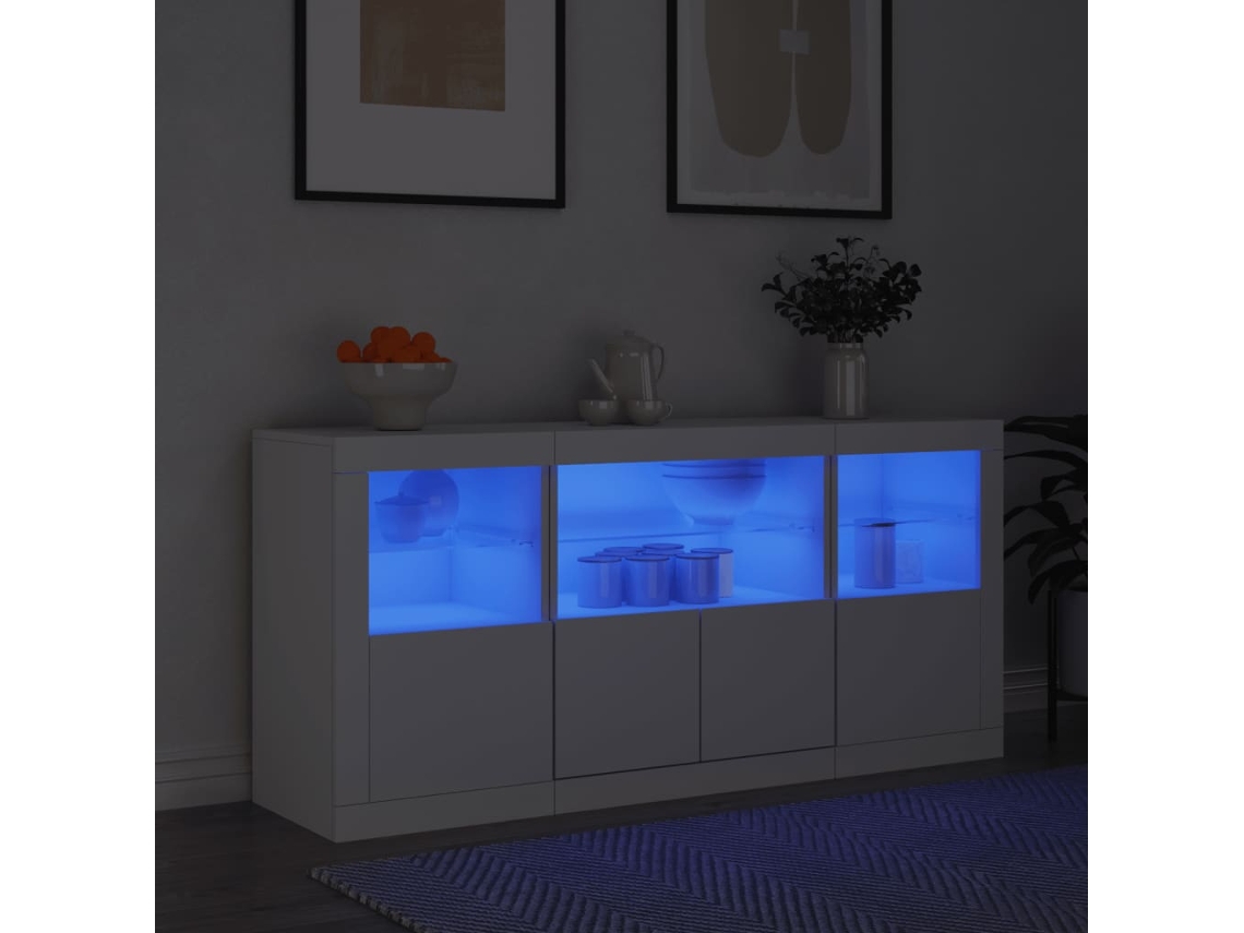 Aparador | Mueble De Comedor | Buffet Con Luces Led Blanco 142,5x37x67 Cm Wsd433466