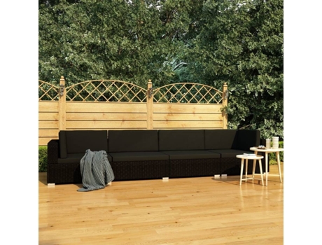 Conjunto 4 Conjunto de sofá de jardín VIDAXL Negro Poli Ratán (280x70x57 cm)