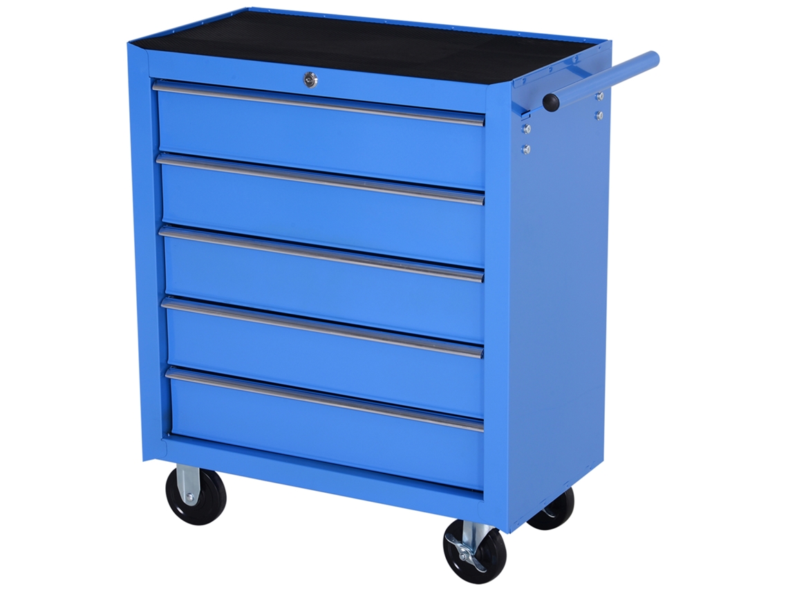 Carro De Taller Con 5 Cajones Y Ruedas Metálicas Azules, 67,5 X 33 X 77 Cm.