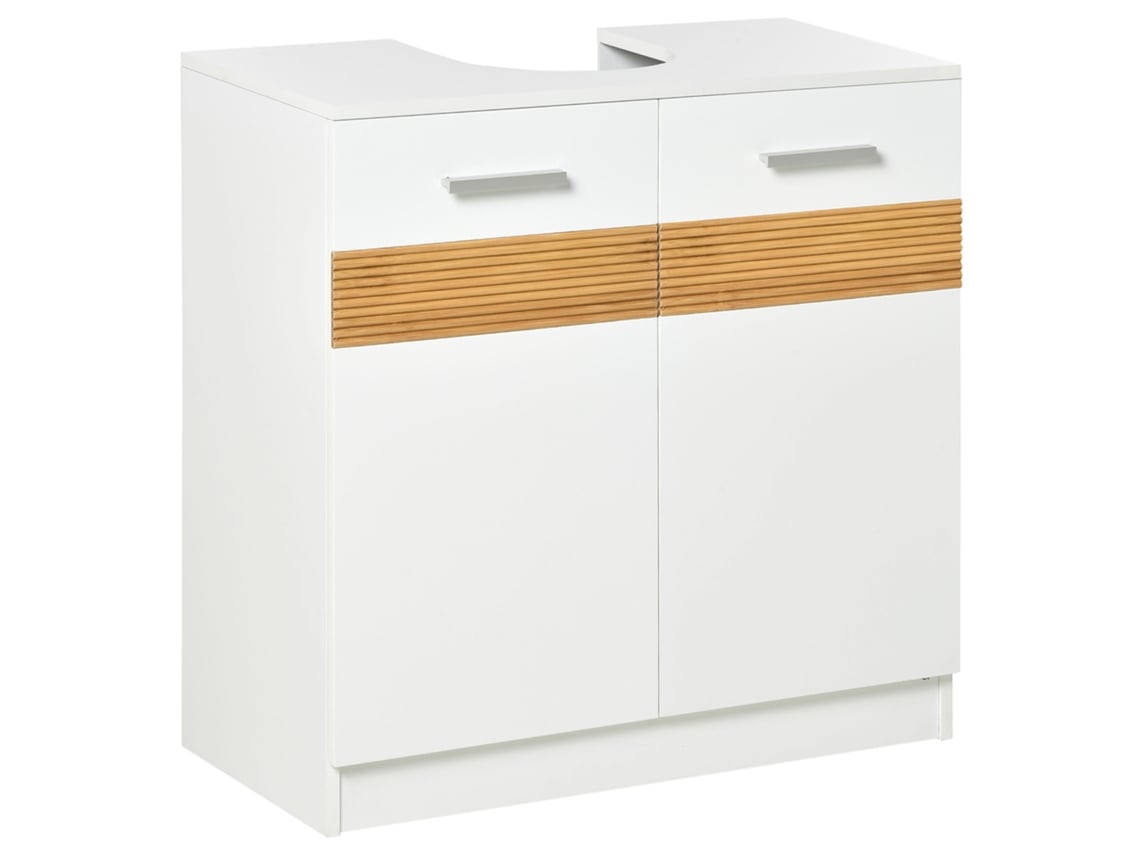 Mueble De Baño Con 2 Puertas De Madera Bajo El Lavabo, Blanco Moderno, 60x30x60 Cm.