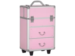 Estojo Maquiagem Profissional 6 Gavetas Extensíveis Fechadura Chave 36x23x58cm Rosa