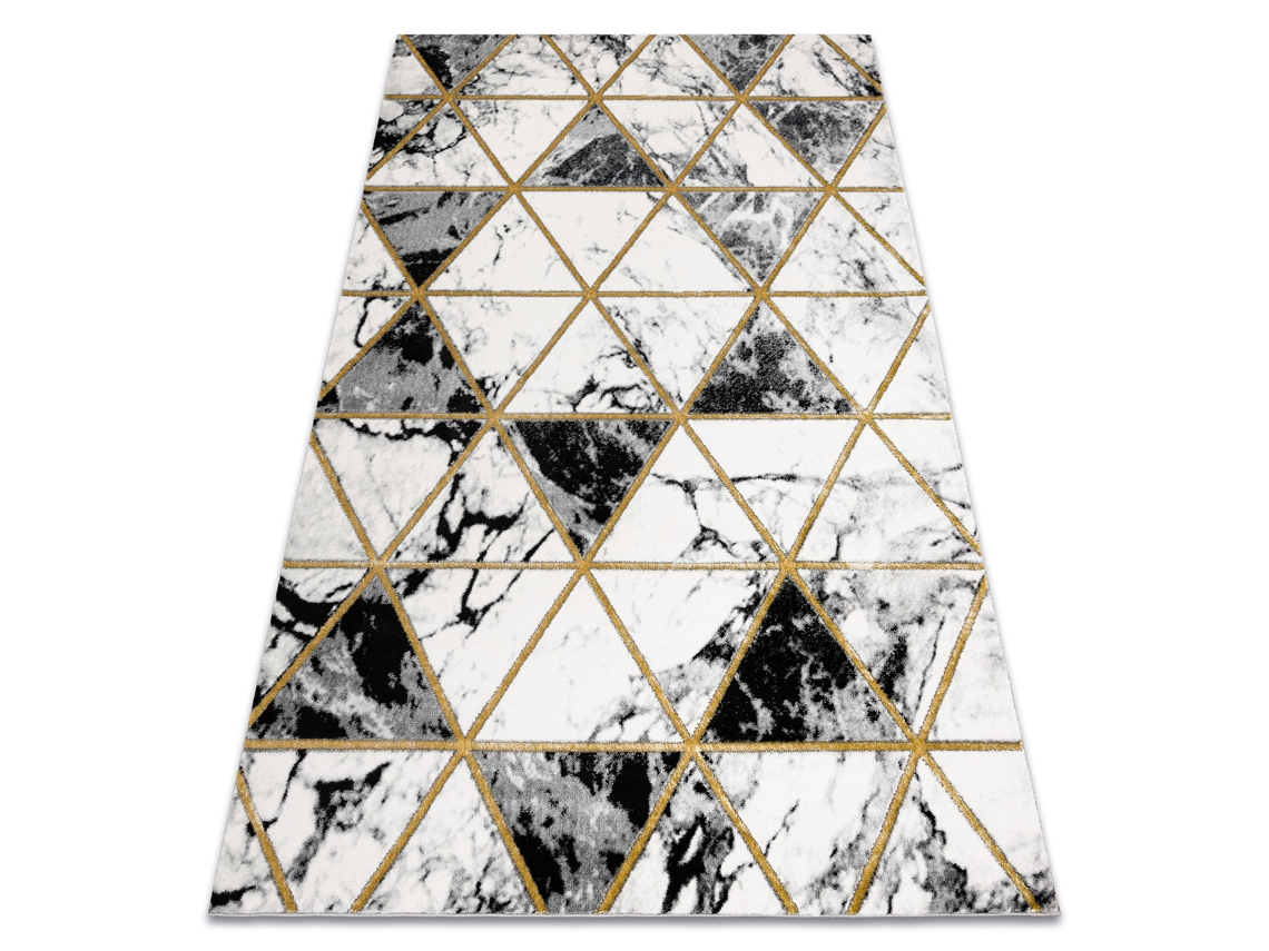 Alfombra Emerald Exclusivo 1020 Glamour, Elegante Mármol, Triangulos Negro / Oro (200 x 290 cm)
