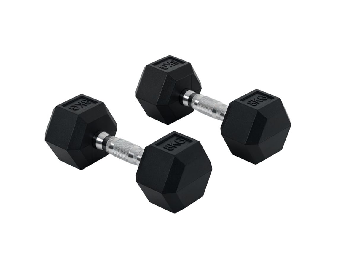Juego de mancuernas hexagonales de 16 kg para entrenamiento muscular, de metal negro y goma.