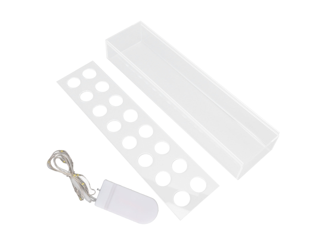 Jarrón rectangular de acrílico con 16 agujeros.