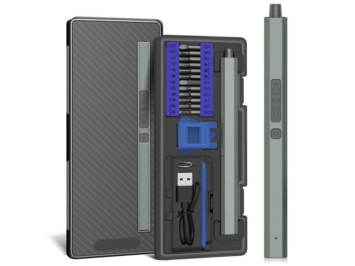(Modelo básico) Juego de destornilladores eléctricos de precisión 30 en 1 con puntas magnéticas Phillips y Torx
