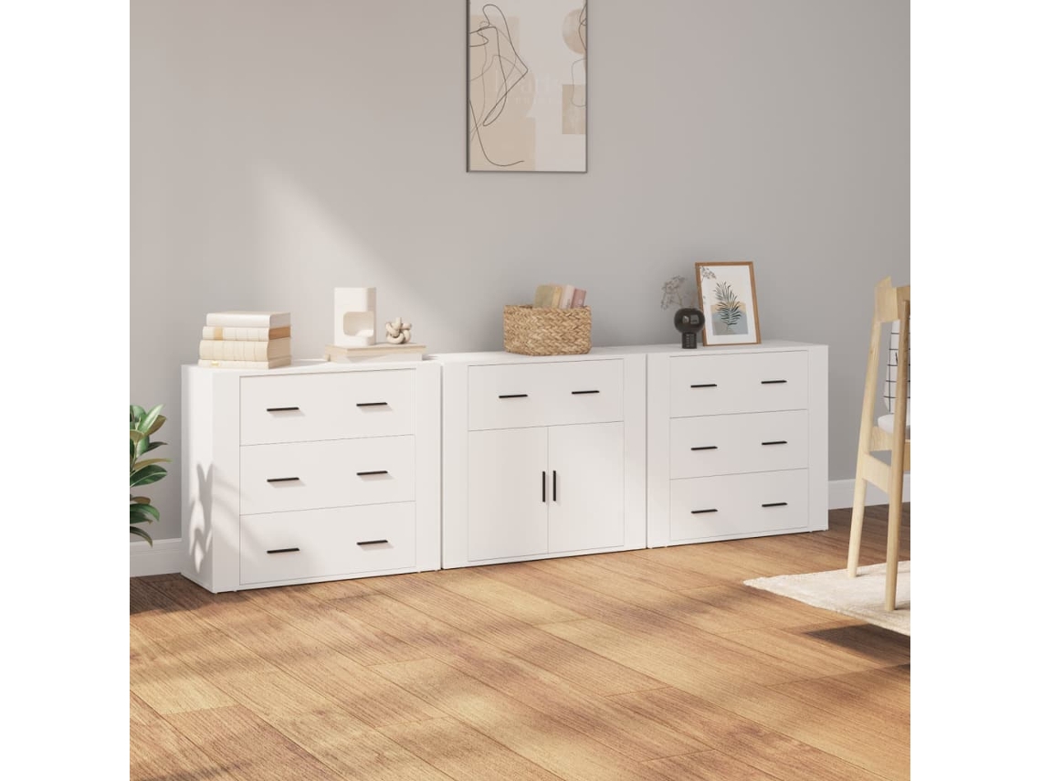 Pack 3 Uds Aparador | Mueble De Comedor | Buffetes Madera Contrachapada Blanco Wsd242718