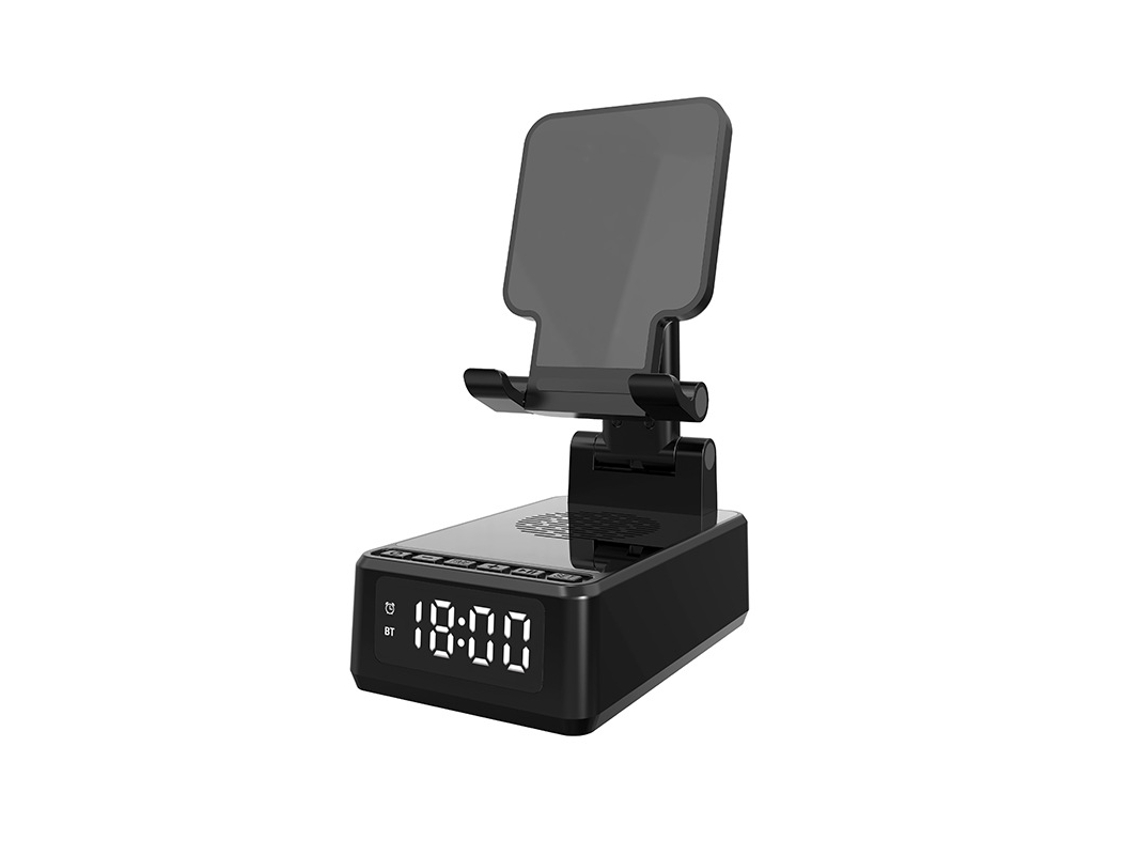 Alarme Com Alto-falante Bluetooth E Carregador Sem Fio De 15 W, Suporte Portátil Para Telefone 4 Em 1, Base Antideslizante.