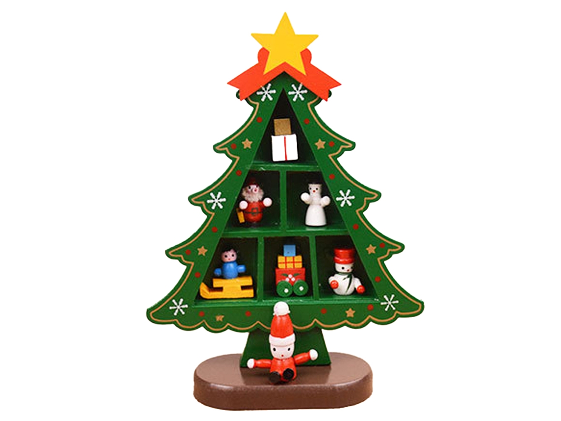 Árbol de Navidad de Mesa – Decoración de Madera con Mini Adornos RNEMITERY