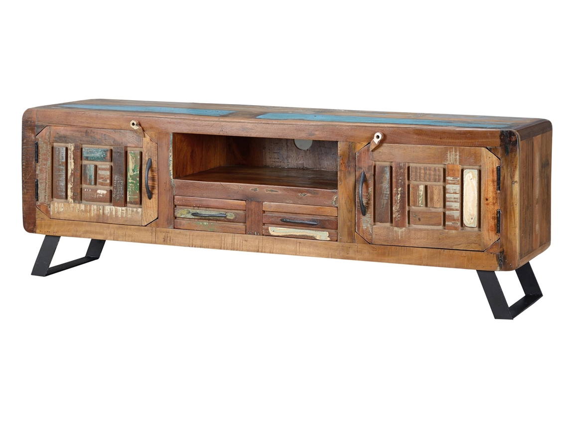 Mueble TV exclusivo en madera maciza reciclada MULTICOLOR.GINER Y COLOMER 54x40x160