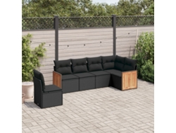 Conjunto de sofá de jardín de 6 piezas con cojines, mimbre sintético negro, DKD Home Decor