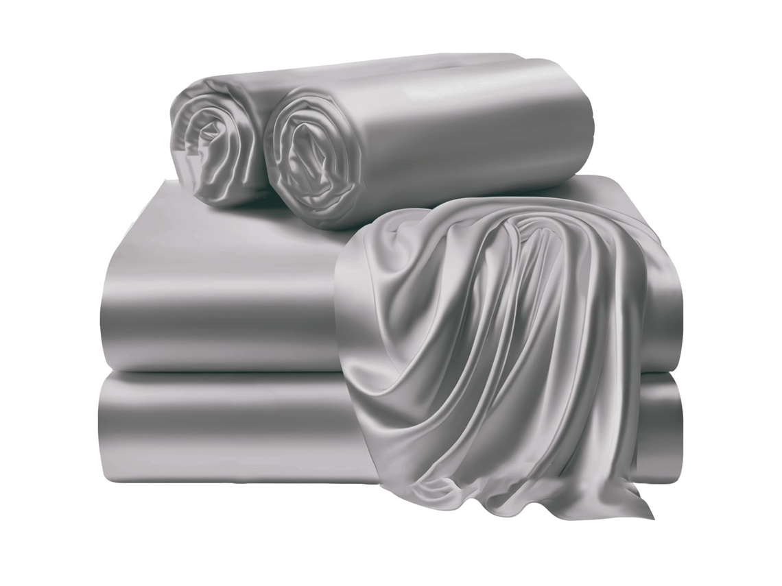 4pack Juego De Sábanas Ajustables De Satén Eifson 100% Poliéster 198x203x35cm (gris Plata)