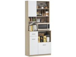 Armario De Cocina Alto, Mueble De Almacenamiento Moderno Con Estantes Ajustables, Cajón, Aspecto Blanco Y Madera.
