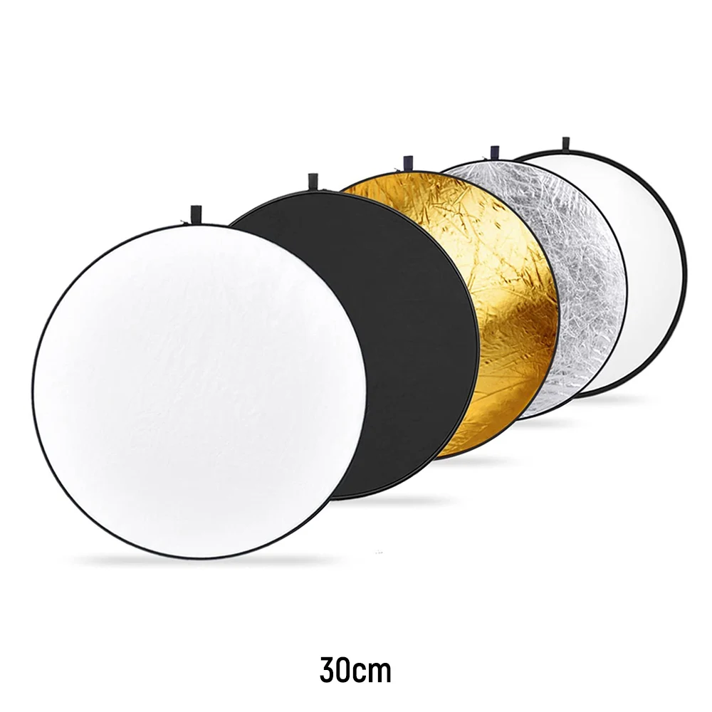 Reflector de luz plegable 5 en 1, difusor de luz de 30 cm para iluminación de estudio fotográfico e iluminación exterior.