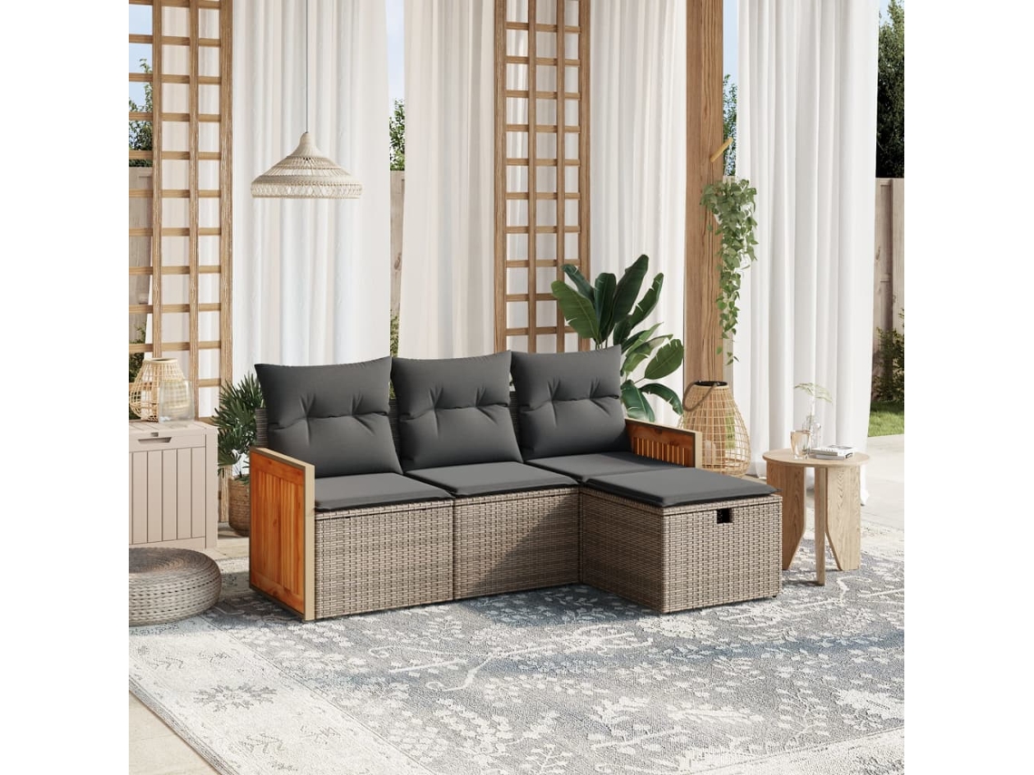 Conjunto de sofás de jardín de 4 piezas DKD Home Decor con cojines de mimbre gris