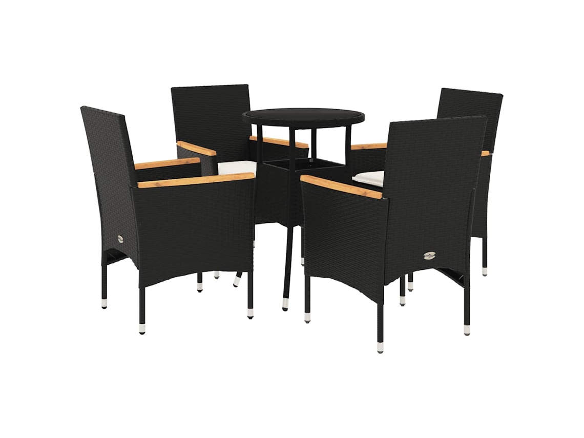 Maison Exclusive - Set Comedor Jardín 5 Pzas Cojines Ratán Sintético Vidrio Negro