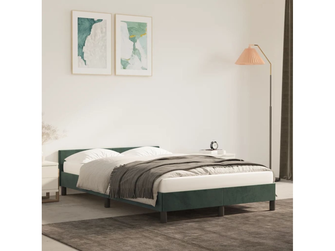 Cama con Plataforma y Cabecero Terciopelo Verde Oscuro (120x200 cm)