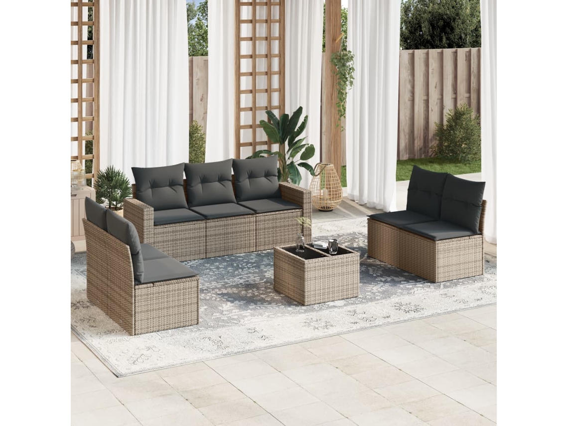 Conjunto de sofá de jardín de 8 piezas con cojines, ratán gris, DKD Home Decor