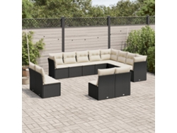 Conjunto de sofá de jardín de 12 piezas con cojines de mimbre negros DKD Home Decor
