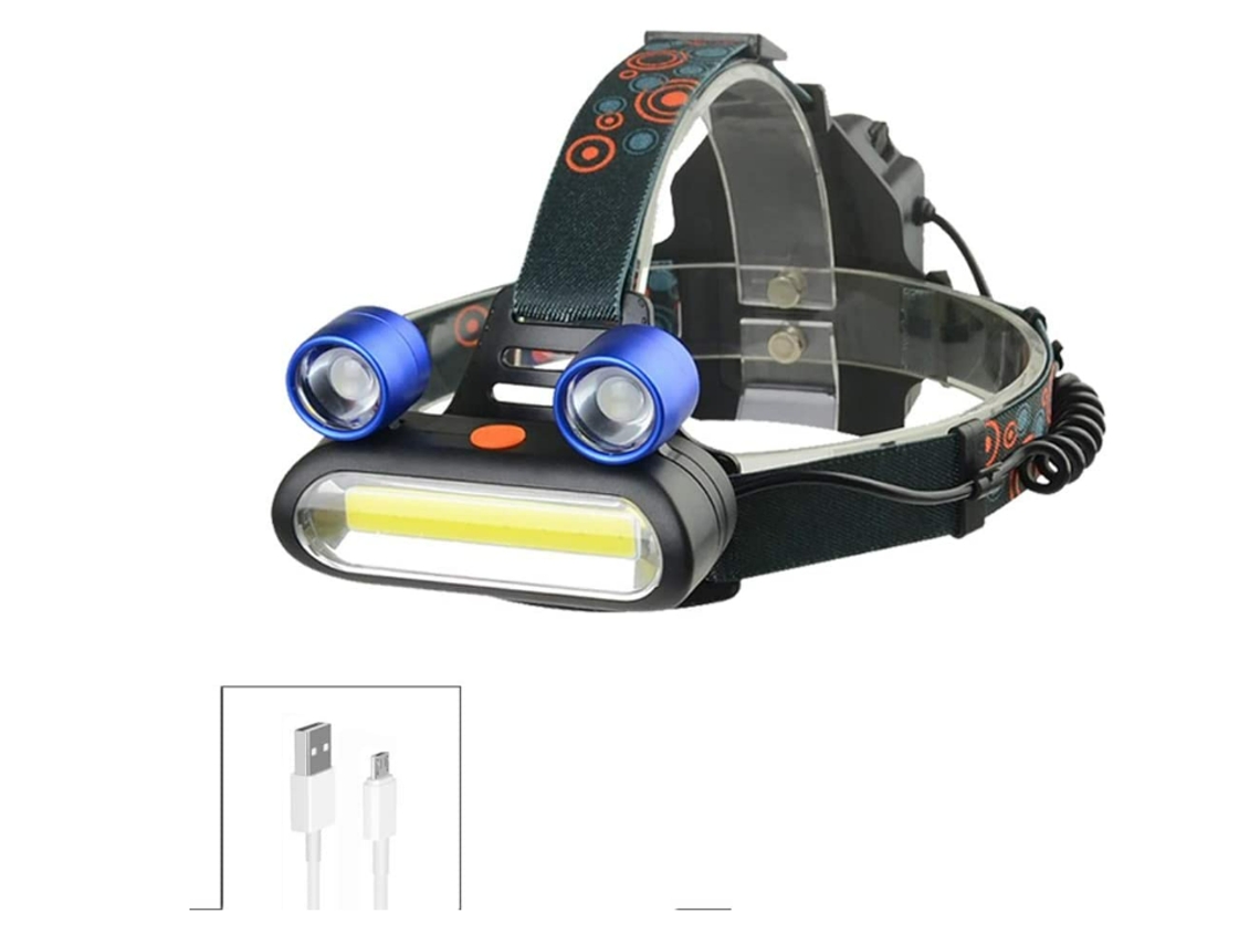 Lámpara de pesca recargable USB para faros delanteros LED, modo de iluminación de 4 velocidades al aire libre en la linterna nocturna (negro) YIZHOOD