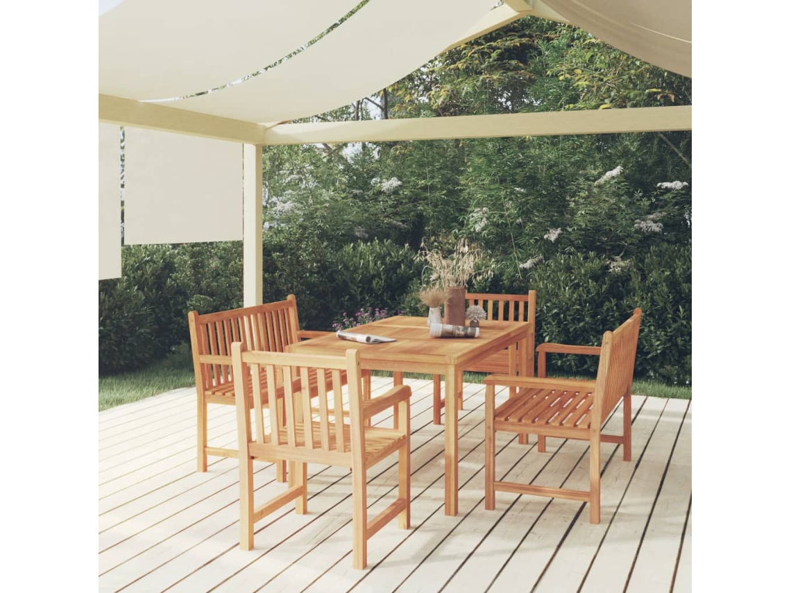 Juego de comedor de jardín de 5 piezas en madera maciza de teca DKD Home Decor