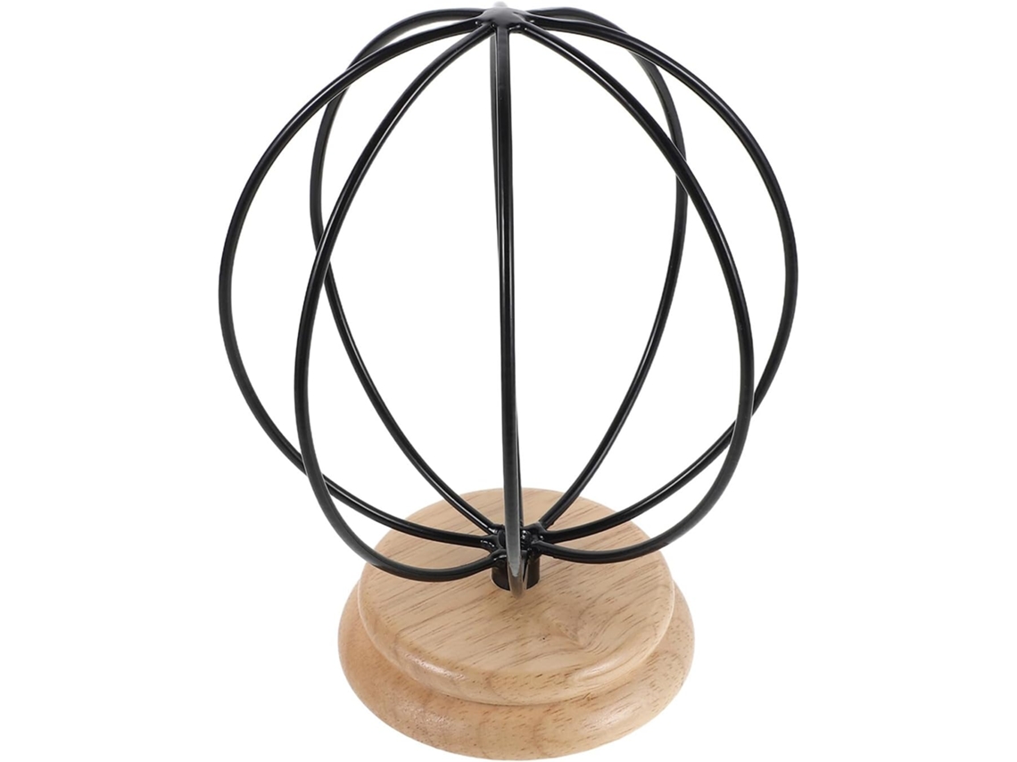 Soporte Expositor Sombreros Hierro Negro Madera Maciza Individual Esférico Ergonómico Perchero Versátil