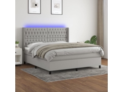 Cama Box Spring Colchón Y Luces Led Tela Gris Claro 160x200 Cm