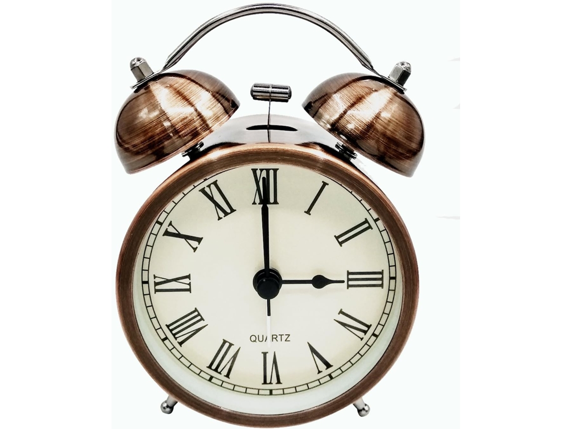 Reloj despertador analógico con doble campana, movimiento de cuarzo silencioso y sin tictac, tono de llamada extra fuerte para personas que duermen profundamente, caja de cobre.