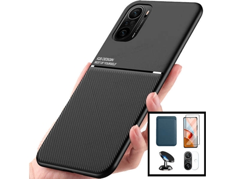 Kit Carcasa, Protector Cristal 5D, Película Trasera Y Soporte Xiaomi Poco F3 Phonecare Magnetic Lux Y Soporte Coche Magnético Azul