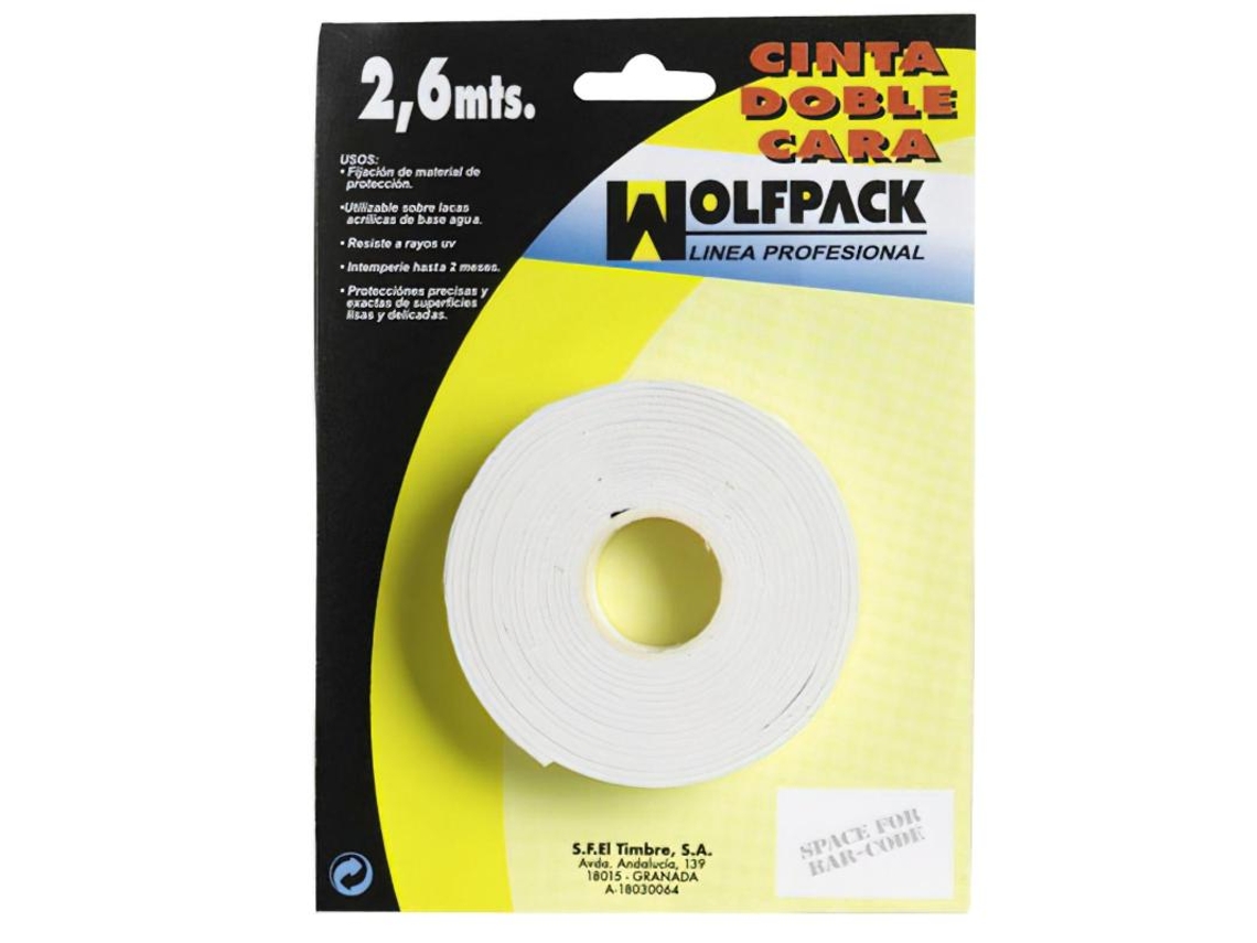 Cinta Doble Cara 2.6 m. x 18 mm WOLFPACK LINEA PROFESIONAL