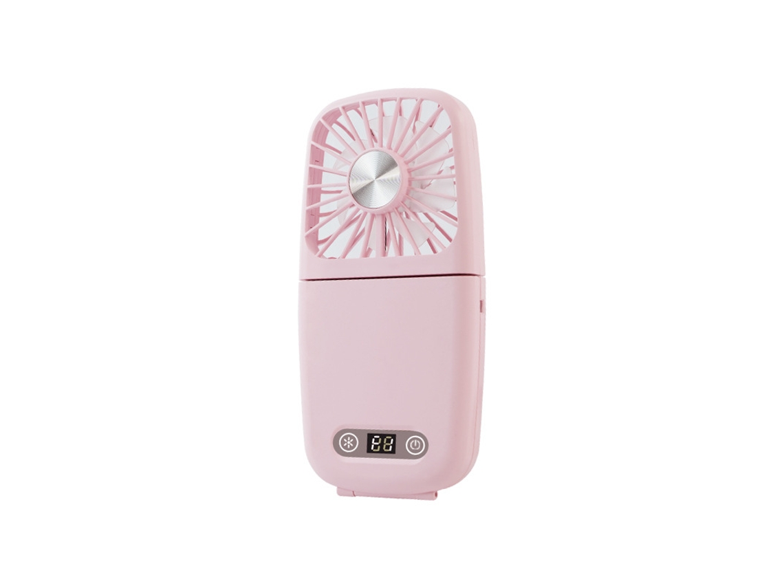 (rosa) Abanico De Cuello Recargable - Puerto Usb - Silencioso - Con Espejo Cosmético - Velocidad Del Viento Ajustable -17x8.5cm