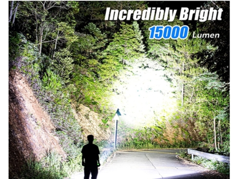 CHRONUS SDT230209 Linterna LED, Super Brillante y Recargable, 15000 Lúmenes, Negra