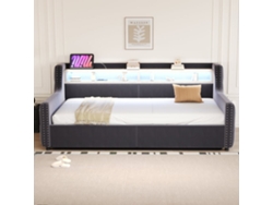 Sofá Cama 90x200 Cm - Con Almacenamiento Hidráulico, Respaldo Y Reposabrazos Gruesos, Con Led Y Enchufe - Gris Oscuro