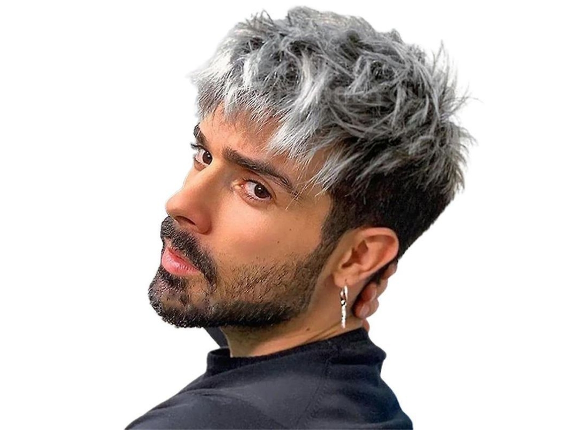 Peluca Corta Lisa Gris Plateada Degradada Para Hombres Guapos, Fibra Resistente Al Calor, Ajustable Qy
