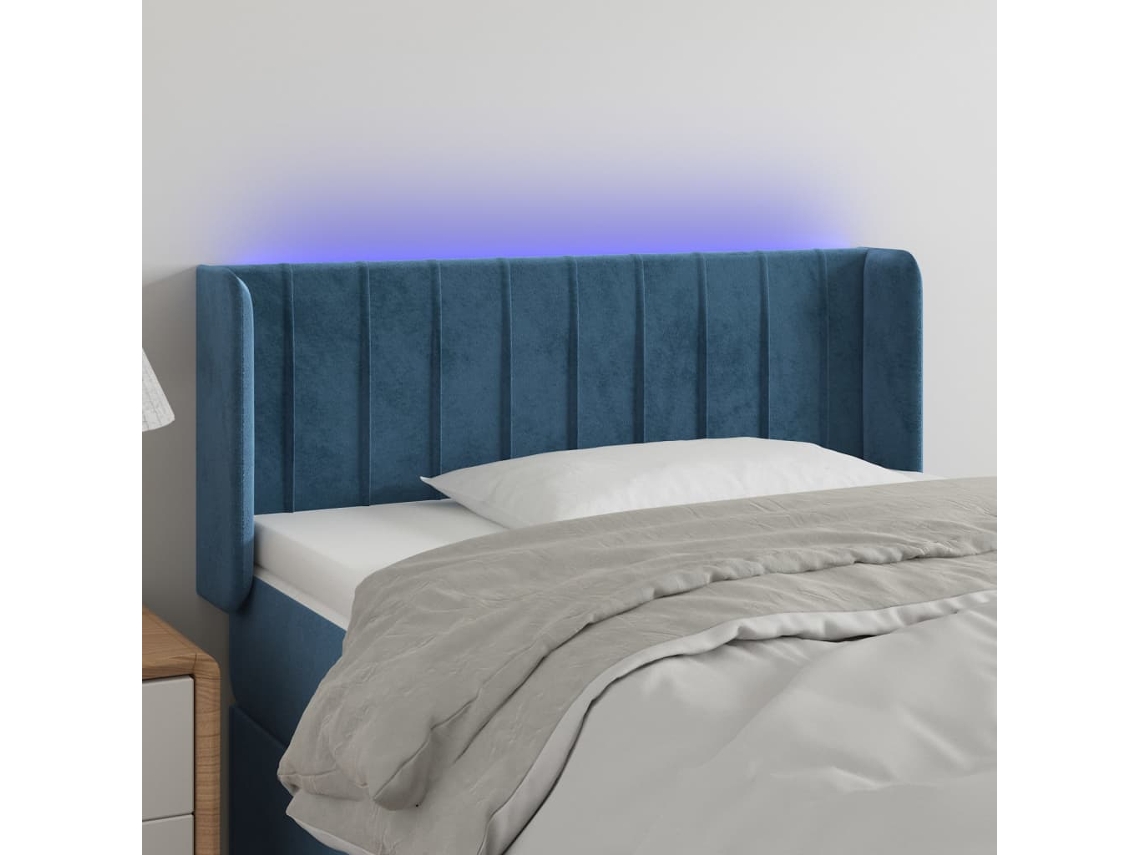 Cabecero Con Led De Terciopelo Azul Oscuro 83x16x78/88 Cm