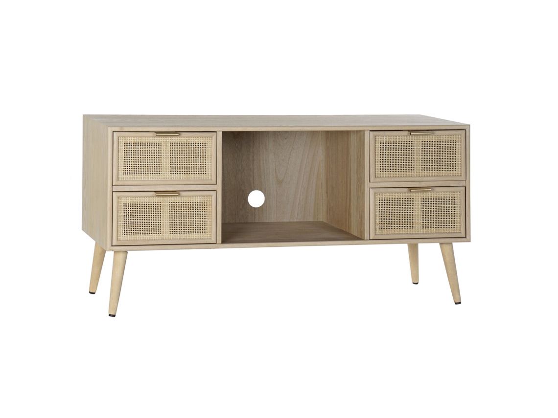 Mueble para TV de MDF de paulownia con patrón de cuadrícula natural, 120x42x60cm ALEXANDRA HOUSE LIVING