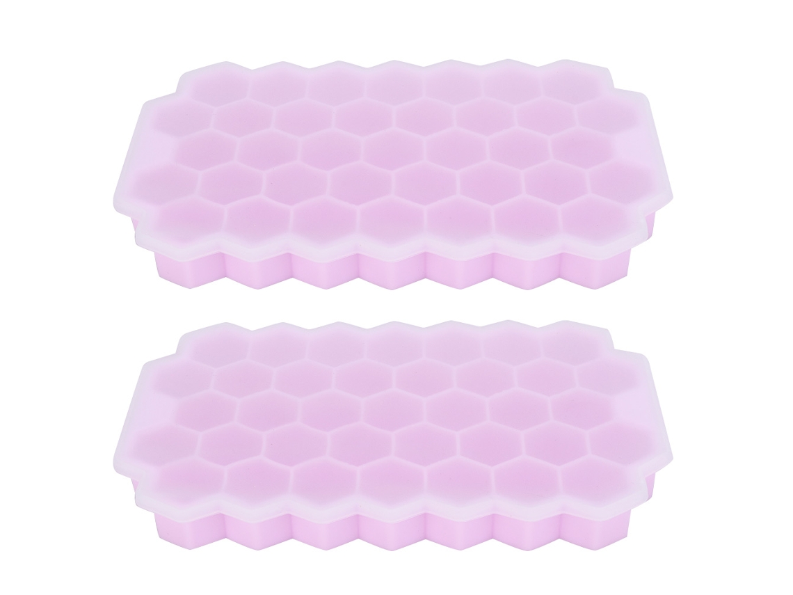 Moldes De Hielo De Silicona Rosa 37 Cuadrados Con Tapa Para Cocina 2 Piezas