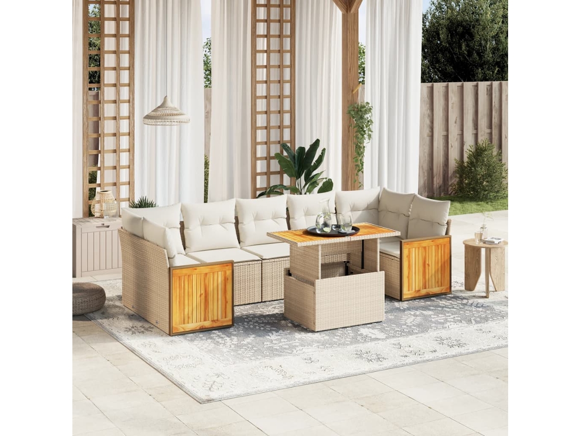 Conjunto de sofá de jardín con cojines, mimbre beige PE Dkd Home Decor