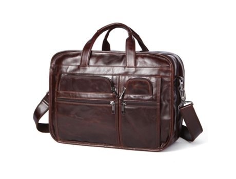 Maletín de cuero genuino vintage Bolso grande Bolso de hombro Bolso para computadora portátil Bolso de negocios para hombres-café
