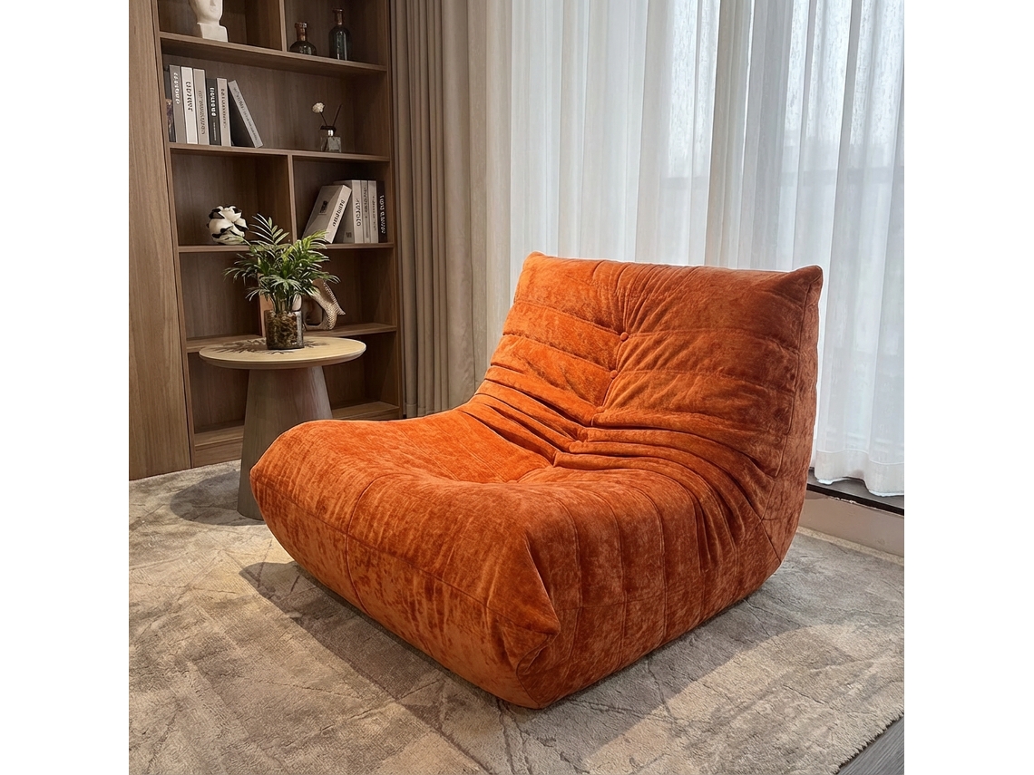 Sofá individual otomano para adultos, con espuma viscoelástica, para usar junto a la chimenea, diseño ergonómico (80×100×72 cm, lino chenilla naranja)