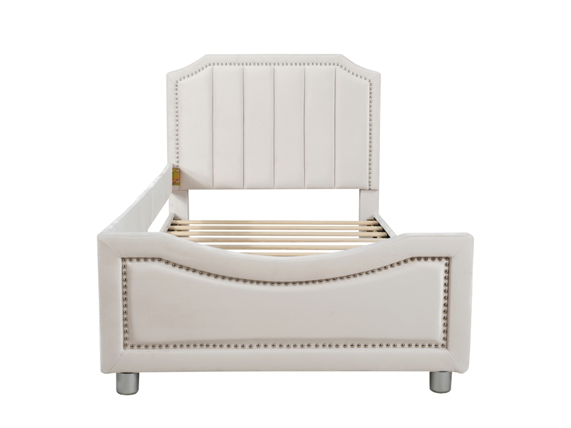 Sofá cama individual Mobrio en terciopelo beige (90 x 200 cm)