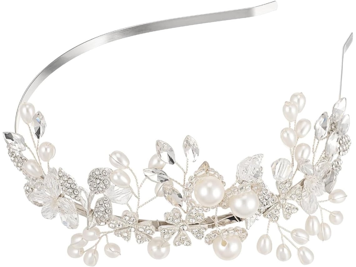 Tiara De Casamento Delicada Em Liga De Prata Ciieeo Com Pérolas E Flores, Acessório Para Cabelo.