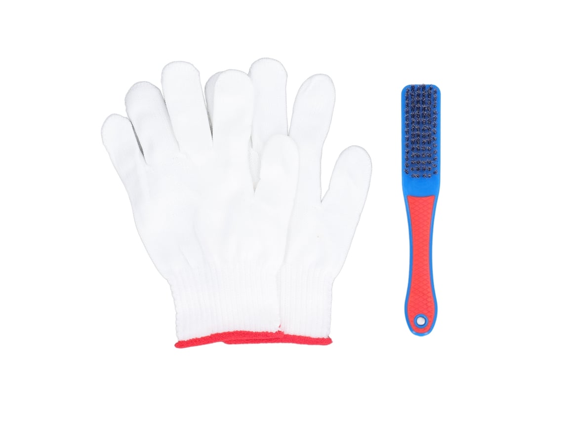 Juego de cepillos de acero inoxidable con mango de silicona cómodo y guantes para ruedas y suelos, portátil.