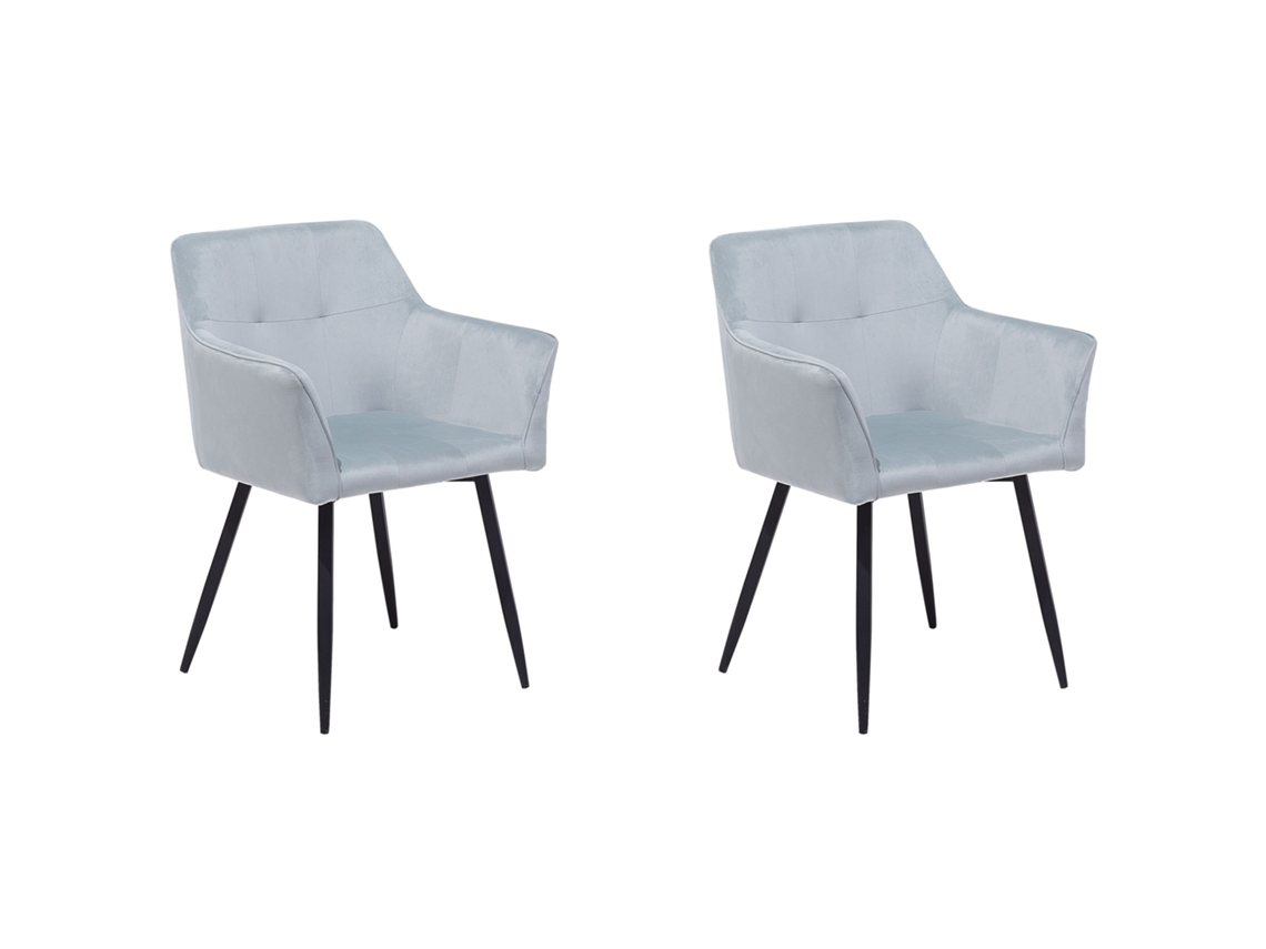 Conjunto de 2 cadeiras estofadas BELIANI Jasmin de Veludo Cinzento 60x49x91