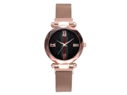 Reloj De Pulsera Para Mujer Con Diseño De Cielo Estrellado, Brazalete De Malla, Cierre Magnético, Movimiento De Cuarzo Y Acabado En Oro Rosa.